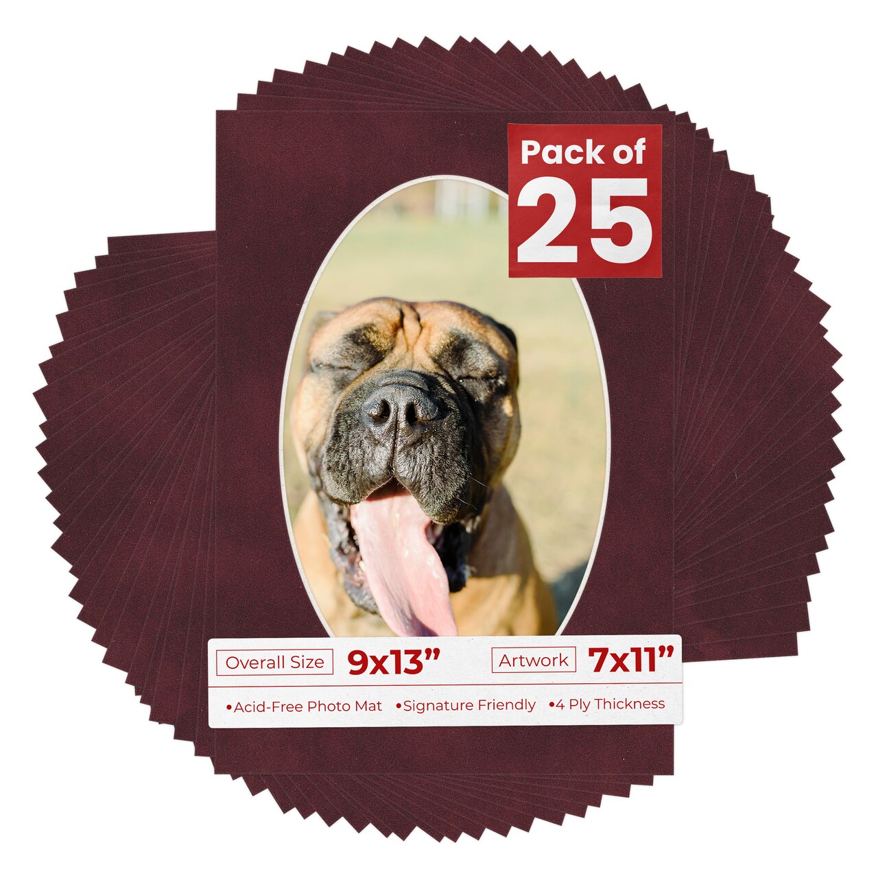 Dark Red Suede Mat Board for 9x13 Frames - Oval Opening for 7x11 Photos